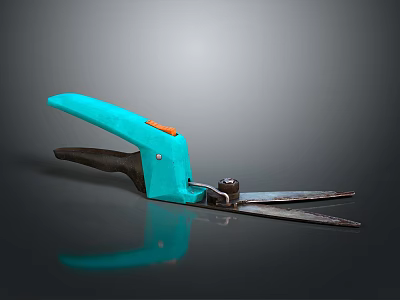 Realistic Style Gardening Scissors Metal Blade Blue Handle Orange Button Brand Realistic Cartoon 3d model
