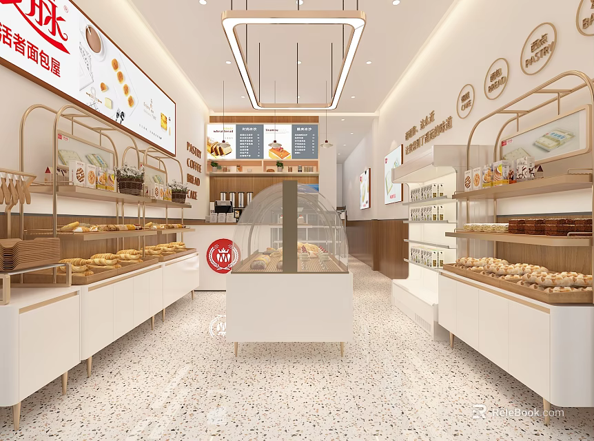 Modern Dessert Shop Interior With Bright Lighting Display Cases And Fresh Pastries 3d model 
