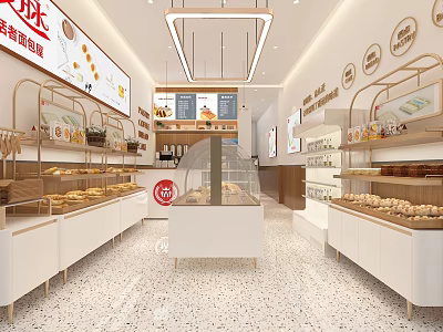 Modern Dessert Shop Interior With Bright Lighting Display Cases And Fresh Pastries 3d model