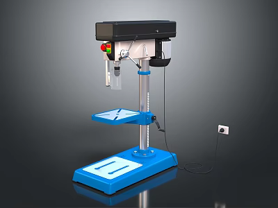 Blue Workshop Workbench With Power Drill And Sturdy Blue Base Top 3d model