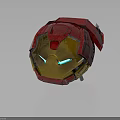 Iron Man Helmet with Red and Gold Metallic Design and Glowing Blue Eyes