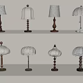 Assorted Table Lamps With Wooden Bases And Fabric Shades On Shelf Display For Home Decor