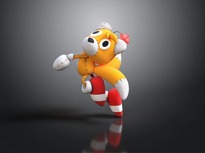 Cartoon Yellow Animal with Red Hat White Gloves and Red White Striped Legs 3d model