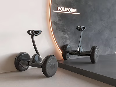 POLIFORM Modern Display With Two Sleek Black Hoverboards In Minimalist Setting 3d model