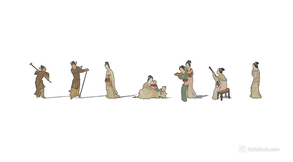 Group of Ancient People in Traditional Costumes with Various Historical Poses and Interactions 3d model 