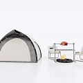 Modern Outdoor Camping Tent With Foldable Chairs And Stone Campfire Setup 3d model