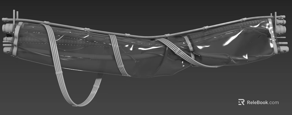 Transparent Material Structure Secured With Straps Featuring Glossy Surface Design 3d model 