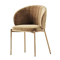 Modern Upholstered Dining Chair With Ribbed Arched Back And Golden Metal Legs