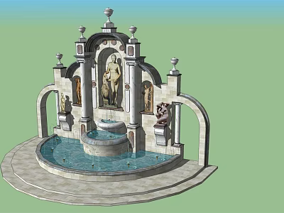Classical Garden Fountain With Sculptures Arches And Circular Pool Design 3d model