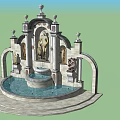 Classical Garden Fountain With Sculptures Arches And Circular Pool Design