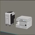 HP Office Appliances Including Multifunction Printer And Shredder On Wooden Desk