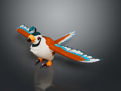 Colorful Bird with Orange and Blue Wings and White and Brown Body as 3d model