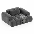 Modern Gray Plush Sofa Design With Checkered Pillows And Cozy Blanket 3d model