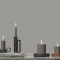 Minimalist Modern Decorative Ornament Set With Candle Holders And Stacked Books Tabletop