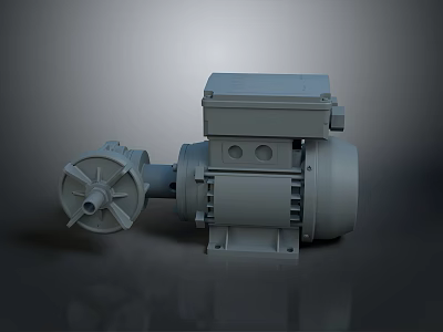 Industrial Gray Electric Motor With Metal Casing Fan Blade And Stable Base Structure 3d model