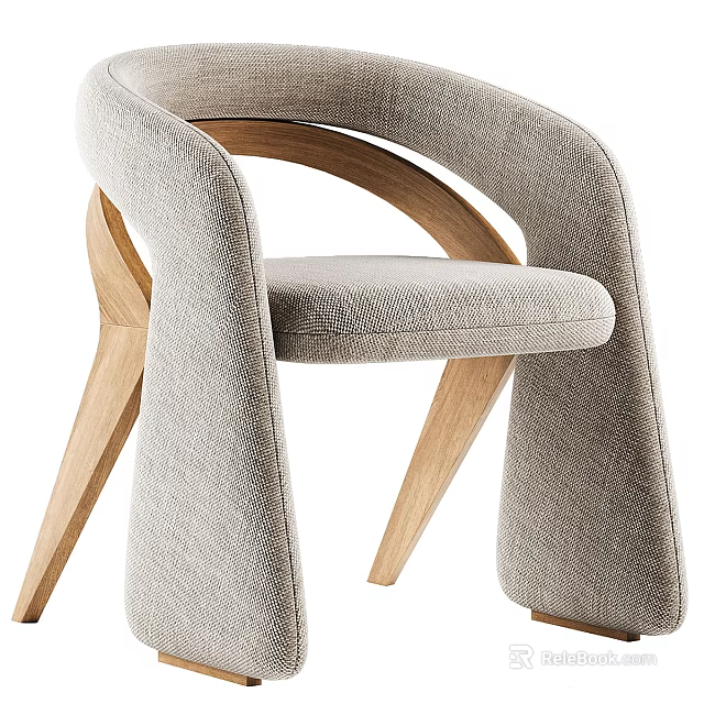 Modern Leisure Chair With Curved Wooden Armrests And Comfortable Fabric Seat Design 3d model 