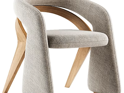 Modern Leisure Chair With Curved Wooden Armrests And Comfortable Fabric Seat Design 3d model