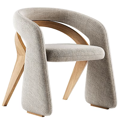 Modern Leisure Chair With Curved Wooden Armrests And Comfortable Fabric Seat Design 3d model