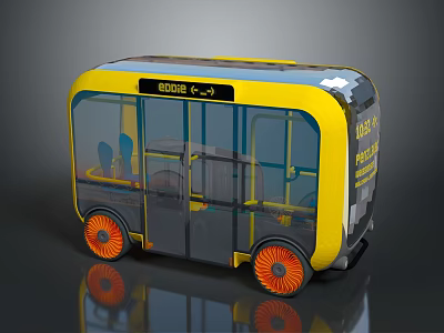 Modern Yellow UBER Compact Bus With Transparent Windows And Orange Wheels 3d model
