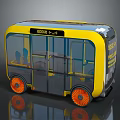 Modern Yellow UBER Compact Bus With Transparent Windows And Orange Wheels 3d model