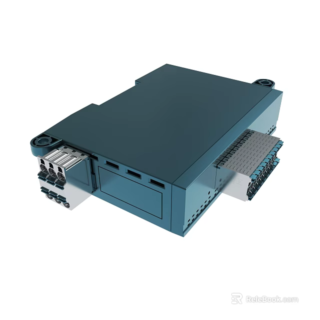 Dark Blue Electronic Control Module With Multiple Connectors And Ventilation Slots 3d model 