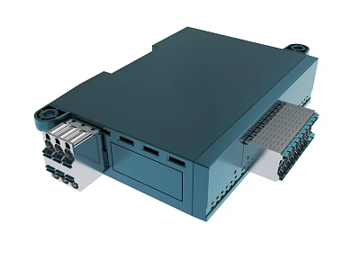 Dark Blue Electronic Control Module With Multiple Connectors And Ventilation Slots 3d model