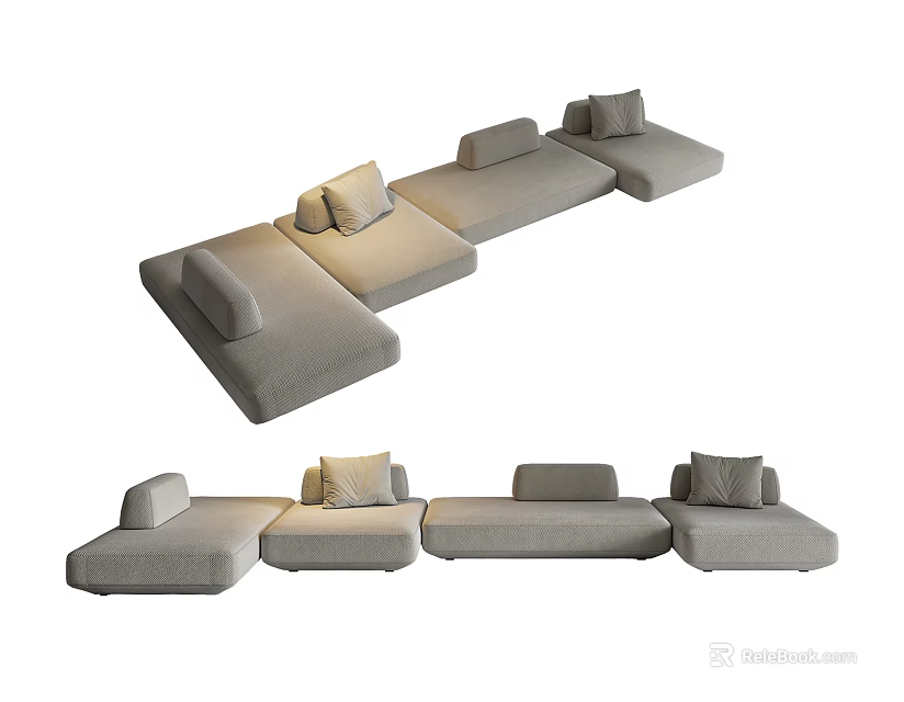 Modern Modular Sectional Sofa With Light Gray Upholstery And Comfortable Cushions 3d model