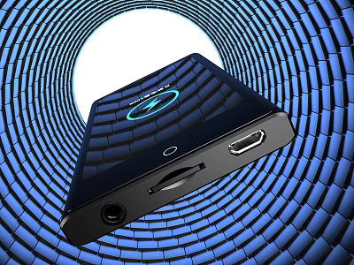 Black Headphone Speaker With Circular Blue Halo Blue Concentric Circle Waves Background And Side Ports 3d model