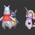 Three Cute Colorful Cartoon Toy Figurines With Scarf Horn And Character Details