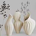 Modern Style Ceramic Vases with Striped Patterns and Decorative Branches with Black Berries 3d model