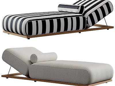Modern Upholstered Chaise Lounge With Black White Striped And Beige Design Wooden Frame 3d model