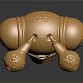 Golden Mechanical Character And Creature With Spherical Head Parts Hexagonal Body And Claw Feet