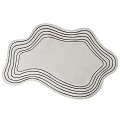 Stylish Irregular Shaped Rug with Wavy Black Lines and Light Gray Surface