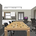 Modern Public Office Space With Long Wooden Table Black Office Chairs And Computers