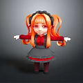 Cartoon Woman With Orange Long Hair Pigtails Red Top Gray Skirt Arms Outstretched