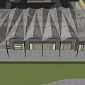 Modern Commercial Street With Geometric Glass Roof And Storefronts Design