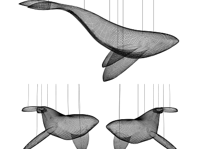 Unique Three Whale Shaped Mesh Hanging Decor for Modern Home Decoration 3d model