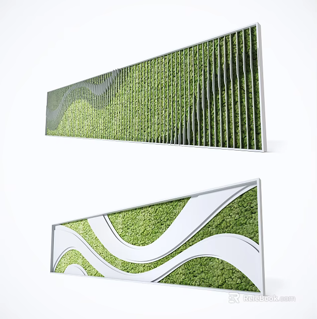 Modern Living Plant Wall Design With Wavy Patterns And Curved White Frames 3d model