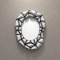 Black Irregular Shaped Bathroom Mirror With Textured Frame Hanging On Gray Wall Reflecting Interior 3d model