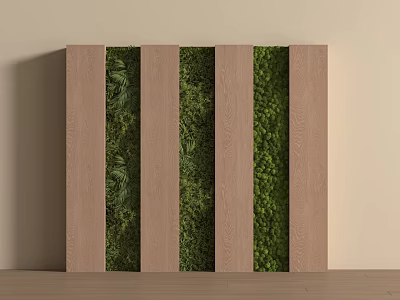 Indoor Living Plant Wall With Wooden Vertical Panels And Green Foliage 3d model