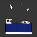3D Blue Cubic Platform Scene With White Clouds And Floating Elements