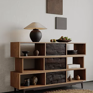 Wind Entrance Cabinet Sideboard Antique Side Cabinet Carpet Table Lamp Fruit Plate 3d model