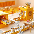Vibrant Yellow Interactive Zone Featuring Automated Cookie Production Line Robotic Arm And Conveyor Belts