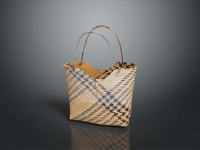 Handwoven Basket With Dual Handles And Colorful Woven Pattern Design 3d model