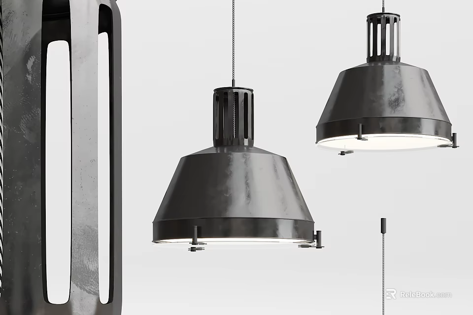 Modern Industrial Pendant Lights With Black Conical Metal Shade For Interior Decoration 3d model 