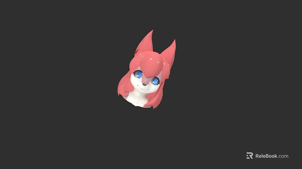 Cartoon Cat Girl Character With Pink Ears Hair And Blue Eyes 3d model 