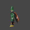 Three Green Character Action Figures With Spotted Patterns And Varied Poses