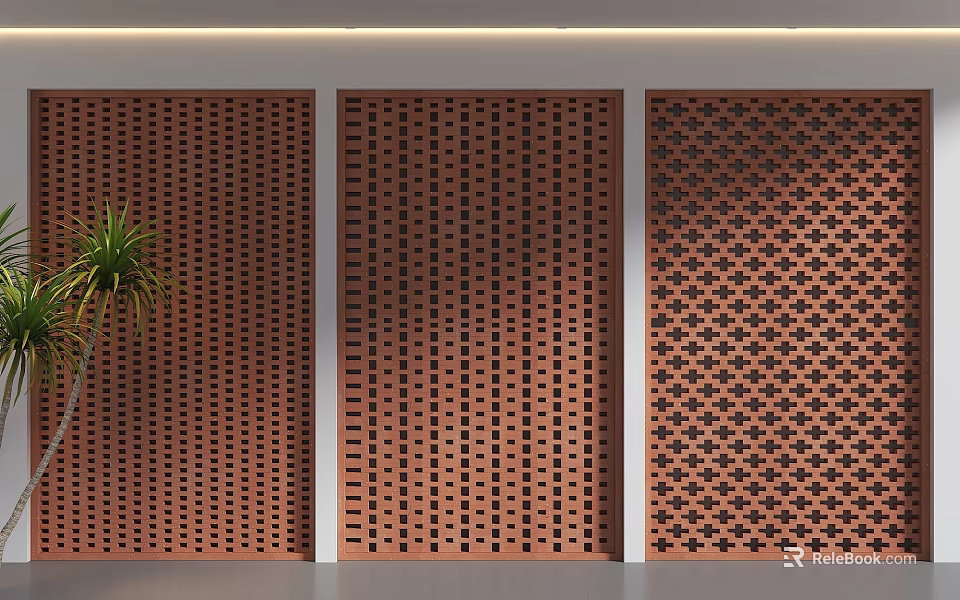 Wooden Partition Panels With Various Perforated Patterns For Interior Design 3d model 