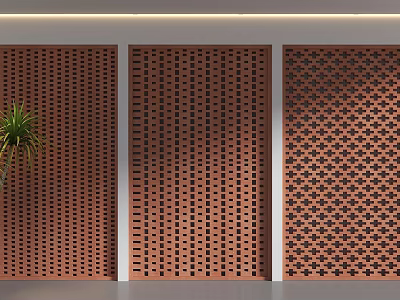 Wooden Partition Panels With Various Perforated Patterns For Interior Design 3d model