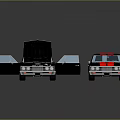 Three Red And Black Toy Cars With Open Hoods Displaying Engine Details